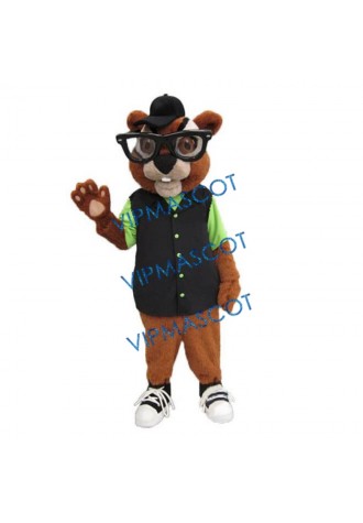 Glasses Handsome Chipmunk Mascot Costume